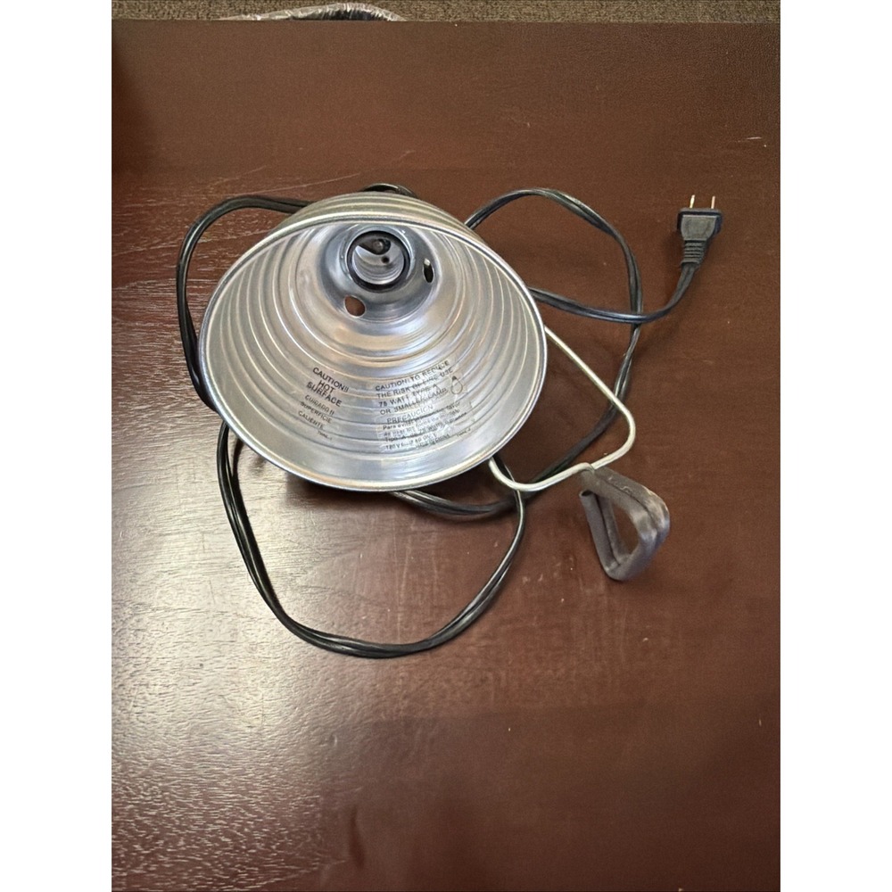 Clip-On Clamp Lamp Metal Cone Shade, Switch, Wall Plug-In 120V Silver/Red
